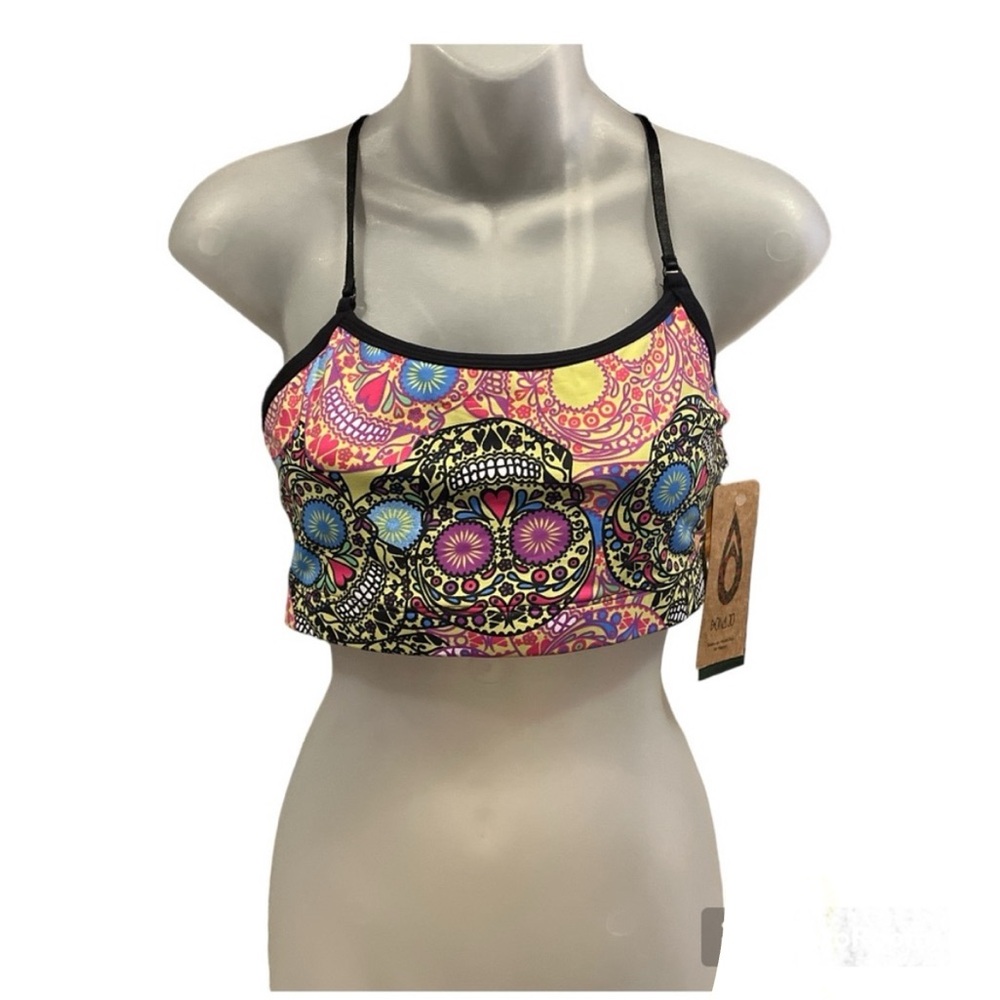 Dona Jo Sugar Skull Sports Bra L NWT Adjustable Straps Activewear